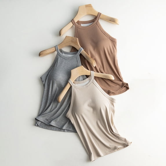 WHEANG Tank Tops for Women Solid Camisole Tank Tops with Built-in Padded Bra Adjustable Spaghetti Strap Wireless Shelf Bra Cami 2026 Womens Summer Tops(Color Black Size L)