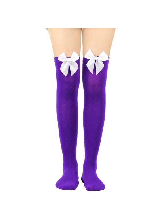 Thigh High Socks for Women Cute Bow Soft Stretchy Long Socks for Daily Party Halloween Christmas Holiday Wear Over The Knee Socks