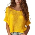 thumbnail image 1 of WHEANG Crochet Tops for Women Summer Hollow Out Short Sleeve Cover Up Bohemian Style Beach Vacation Casual Loose Fit Holiday Crochet Top Color Yellow Size S 2026 Sales Under $6, 1 of 4