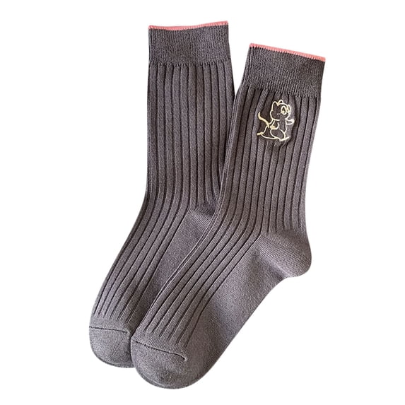 WHEANG Trendy Embroidered Crew Socks for Women Double Needle Mid Calf Skin Friendly Cotton Socks Summer Breathable Casual Fashion Tube Socks for Daily Street Wear(Color Brown One Size)