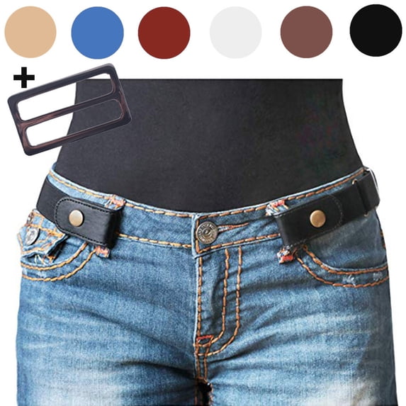 WHEANG Unisex No Buckle Stretch Belt Adjustable Invisible Elastic Lazy Waist Strap Buckle-Free Retractable Binding Comfortable Belt for Jeans, Pants, Casual Daily Wear(Color Brown One Size)
