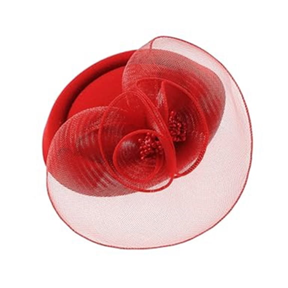 WHEANG Vintage Bridal Fascinator Hats for Women Sheer Tulle Air Hostess Beret Hair Accessories for Women Elegant Mesh Ornament Veil Headpiece for Wedding, Tea Party, Prom Red