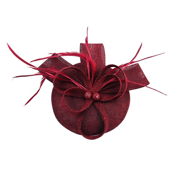 WHEANG Vintage Fascinator Hats for Women Elegant Mini Derby Tea Party Cocktail Wedding Bridal Headpiece Floral Feather Small Fascinator Headbands for Women Hair Accessory Red Size One Size
