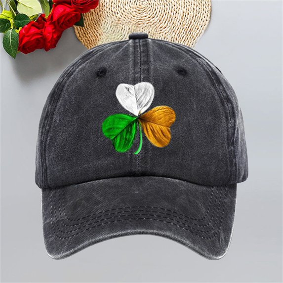 WHEANG Washed Baseball Cap for Women Men Four-leaf Clover Pattern Cap Retro Denim Baseball Cap Old Daddy Pre-Curved Visor Summer Sun Hats Comfortable Daily Wear Casual Cap Black One Size