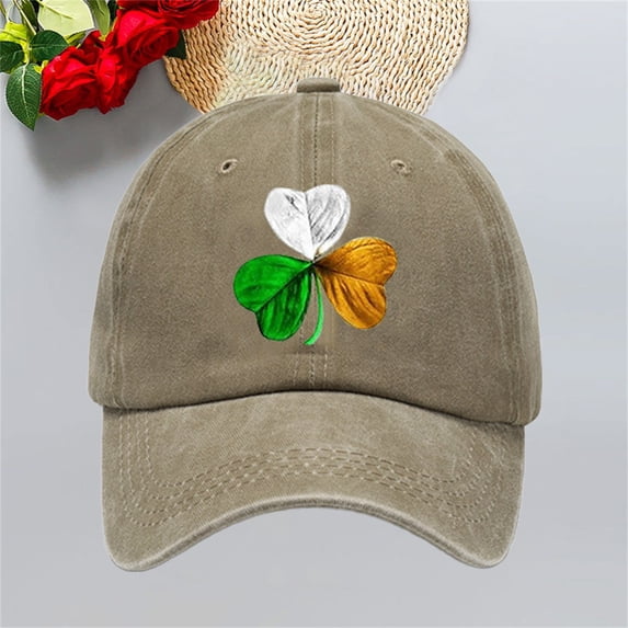 WHEANG Washed Baseball Cap for Women Men Four-leaf Clover Pattern Cap Retro Denim Baseball Cap Old Daddy Pre-Curved Visor Summer Sun Hats Comfortable Daily Wear Casual Cap Khaki One Size