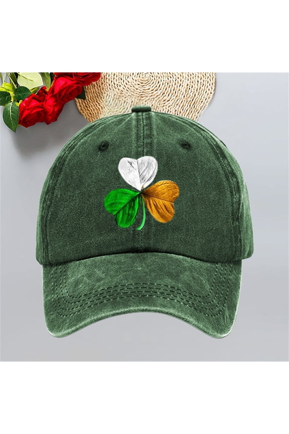 Washed Baseball Cap for Women Men Four-leaf Clover Pattern Cap Retro Denim Baseball Cap Old Daddy Pre-Curved Visor Summer Sun Hats Comfortable Daily Wear Casual Cap Green One Size