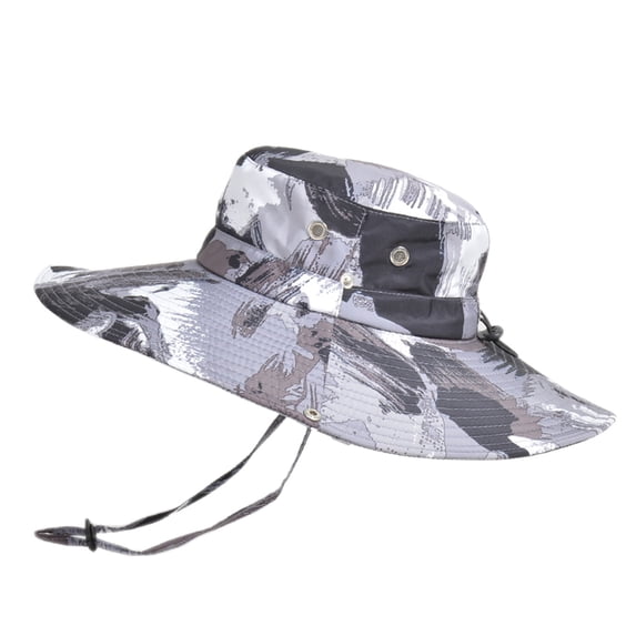 WHEANG Wide Brim Sun Bucket Hat for Men Camo Foldable Outdoor Sun Hat with Adjustable Drawstring Lightweight Breathable UV Protection Fisherman Cap for Hiking Camping Travel Black One Size