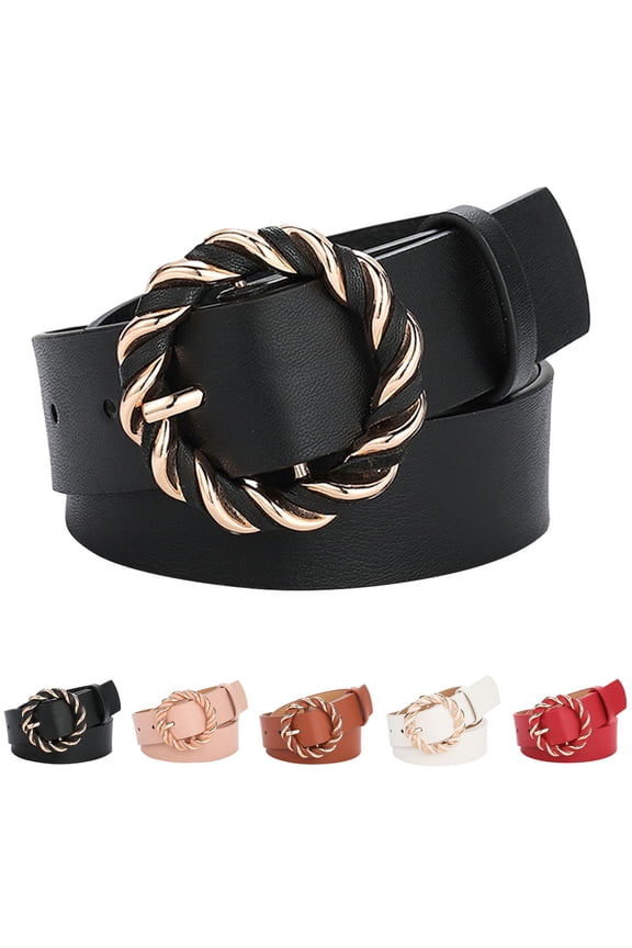 Wide Waist Belt for Women Solid Color Daily Wear Casual Belt Women's Twisted Round Buckle PU Waist Belt Versatile Decorative Dresses Belt Adjustable Fashion Women's Belt White