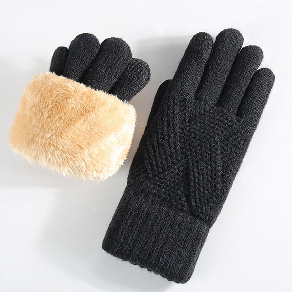 WHEANG Winter Gloves Knit Winter Gloves Fleece Lined Warm Full Finger Anti-Slip Touchscreen Comfortable Stylish Black L