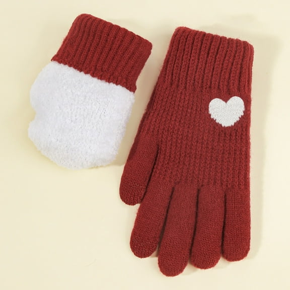 WHEANG Winter Gloves Winter Knit Gloves Full Finger Warm Fleece Lined Anti-Slip Touchscreen Soft Versatile Red One Size