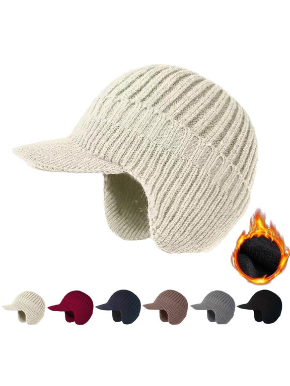 Winter Hats for Women Cozy Winter Beanie Hat With Brim Ear Fleece Warm Wool Blend Protective Beige One Size Summer 2026 Sales Under $1