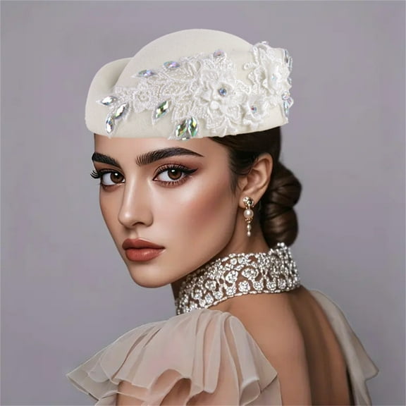 WHEANG Winter Hats For Women Elegant Pillbox Hat Flower Applique Fascinator Tea Cap Soft Breathable Polyester White One Size