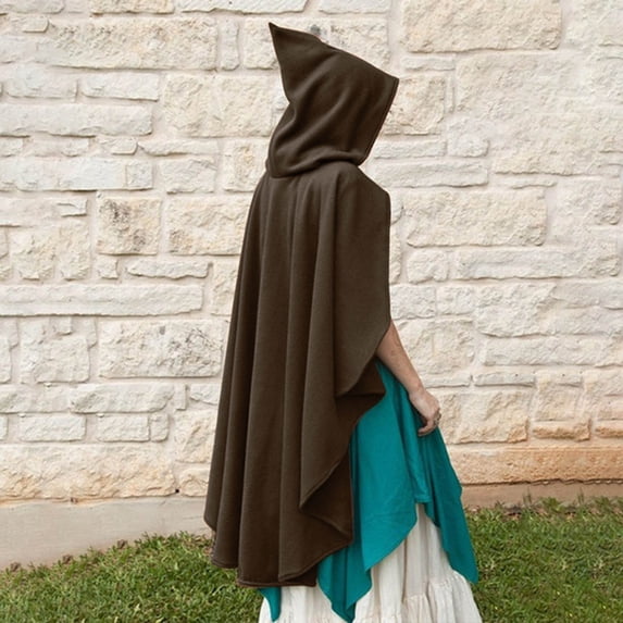 WHEANG Witch Hooded Cape for Women Medieval Vintage Halloween Vampire Cloak for Party Fashion Renaissance Role Play Outfit Accessory Witch Hooded Cape One Size Brown