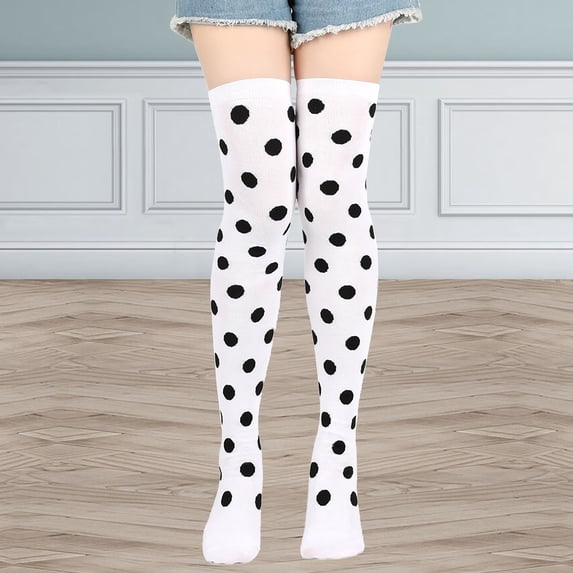 WHEANG Women Christmas Socks Over The Knee Socks for Women Polka Dot Long Stockings Holiday Thigh High Socks for Xmas Party Halloween Dress‑Up A