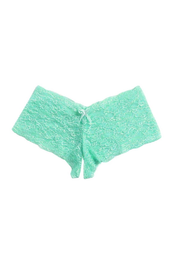 Women Underwear Scalloped Floral Lace Crotchless Panties Sheer Mesh Open Gusset Underwear Low Rise Bow Decor Lightweight Plus Size Underwear for Date Honeymoon Size 2XL Blue