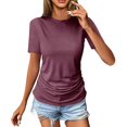 thumbnail image 1 of WHEANG Women's Crew Neck Ruched Short Sleeve Tops, Fashion Blouses Comfort Versatile Daily Outfit Summer Tops for Women, Solid Color Casual T Shirts for Women(Color Pink Size M), 1 of 6