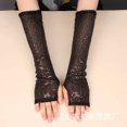thumbnail image 1 of WHEANG Women's Fishnet Gloves Lightweight Long Soft & Stretchy Comfort Fishnet Gloves Sparkly Long Gloves for Women Men Mesh Arm Sleeve Tulle Glove Glitter Fishnet Gloves Halloween Wedding Black A, 1 of 4