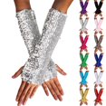 thumbnail image 1 of WHEANG Women's Gloves Fingerless Elastic Gloves Sequin Gloves Glitter Carnival Performance Dance Gloves Stylish Glitter Gloves for Women Length Stretchy Opera Gloves Gold 2026 Sales Under $1, 1 of 4