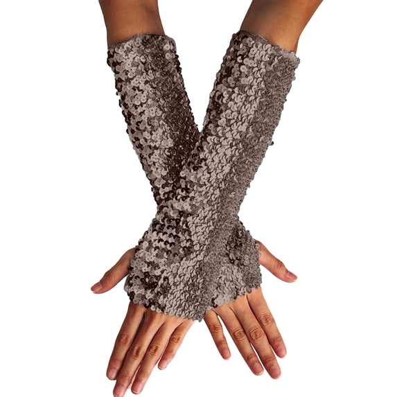 WHEANG Women's Gloves Fingerless Elastic Gloves Sequin Gloves Glitter Carnival Performance Dance Gloves Stylish Glitter Gloves for Women Length Stretchy Opera Gloves Khaki 2026 Sales Under $1