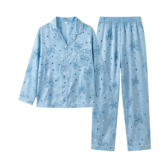 WHEANG Women's Pajama Sets Long Sleeve Top & Long Pants 2 Piece Loungewear Soft Casual Sleepwear PJ Sets for Women Relaxed Fit Nightwear for Home Sleeping Daily Wear Size M Blue