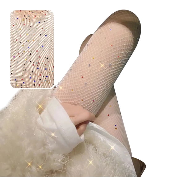 WHEANG Women's Sparkly Pantyhose Socks Hollow Out Mesh Sheer Sparkly Tights Stockings Thin Acrylic Fiber Cutout Fishnet Pantyhose Black Pantyhose for Women Socks Beige One Size 2026 Sales Under $1