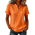 thumbnail image 1 of WHEANG Women's Stitch Detail T-Shirt â Short Sleeve Daily Wear Casual Womens T Shirts Button Neck Soft Cotton Blend Loose Fit Basic Tee Trendy Tops for Women(Orange Size S) Summer Sales Under $8, 1 of 5