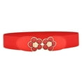 thumbnail image 1 of WHEANG Women's Wide Waist Belt Casual Fashionable Solid Color Stretch Wide Belt Waist Flower-shaped Trim Buttoned Decorative Pants Belt for Women Men Elastic Waistband Belt Red One Size, 1 of 2
