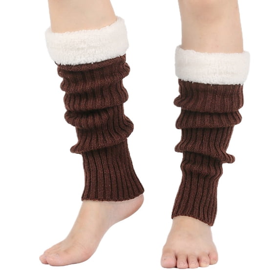 WHEANG Womens Leg Socks Color Block Knit Leg Warmers Fuzzy Furry Christmas Leg Cuffs Winter Warm Slouch Socks Foot Covers for Holiday Party Daily Wear