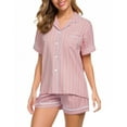 thumbnail image 1 of WHEANG Womens Pajama Sets Button Down Summer Short Sleeve Collared Shirt & Short Sleep Pants Soft Breathable Lounge Wear Two Piece Outfit Casual Lightweight Pajamas for Women Set L Pink, 1 of 4
