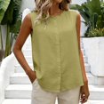 thumbnail image 1 of WHEANG Womens Solid Color Cotton Linen Sleeveless Top Back Button Reversible Blouse Summer Tank Tops Pleated Crewneck Casual Loose Blouses Business Work Shirts Size L Green 2026 Sales Under $5, 1 of 4