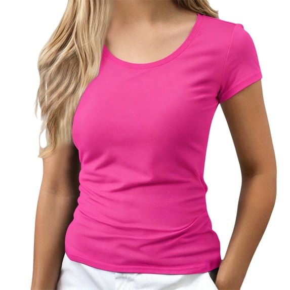 WHEANG Womens T Shirts Summer V Neck Short Sleeve Tops Classic Fitted Shoulder Slim Fit Basic T-Shirt for Women Soft Stretchy Casual Versatile Minimalist Womens Summer Tops Pink Size XL