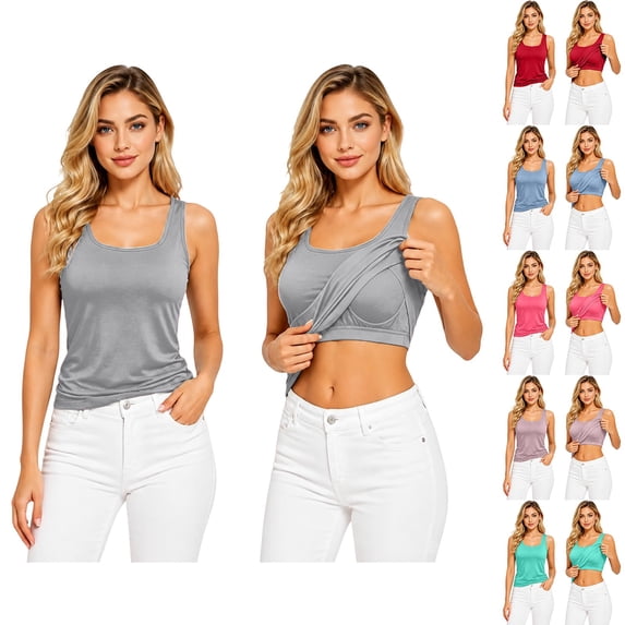 WHEANG Womens Tank Tops With In Bras 2026 Plus Size Padded Workout Tops Casual Athletic Camisole Tops Summer Trendy Square Neck Cami Tank Tops Sleeveless Loose Fit Basic Camisole M Grey