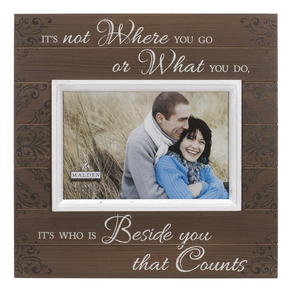 Malden Interna Designs - Beside You Sunwashed Woods, 4x6 Single Opening, Brown Wood Sentiment Picture Frame with subtle Art Detail, White Wood Molding Inner Border, Made of all High Quality Materials.