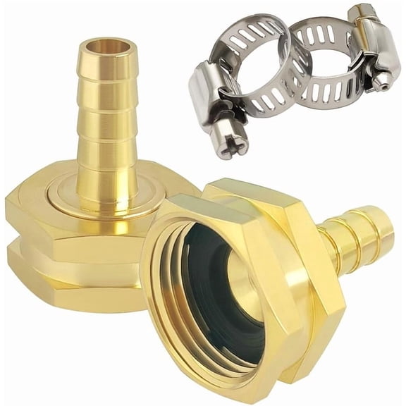WHFNDF-2PCS Garden Hose Swivel Adapter 1/2" Barb x 3/4" GHT Female Thread Brass Hose Connectors with Clamps