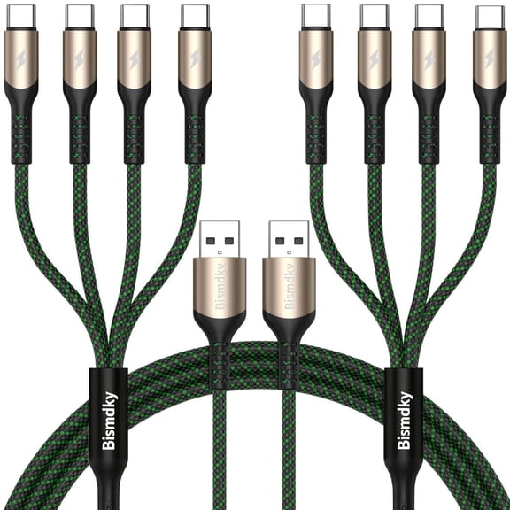 WHFNDF-2Pack 4FT Multi Charging Cable USB C Splitter Cable4 in 1 Fast Charging QC3.0 Nylon Braided Charging Cord with 4 Type-C Cable, for iPhone 17/16/15 Pro Max/Android and Tablets (USB C Splitter C
