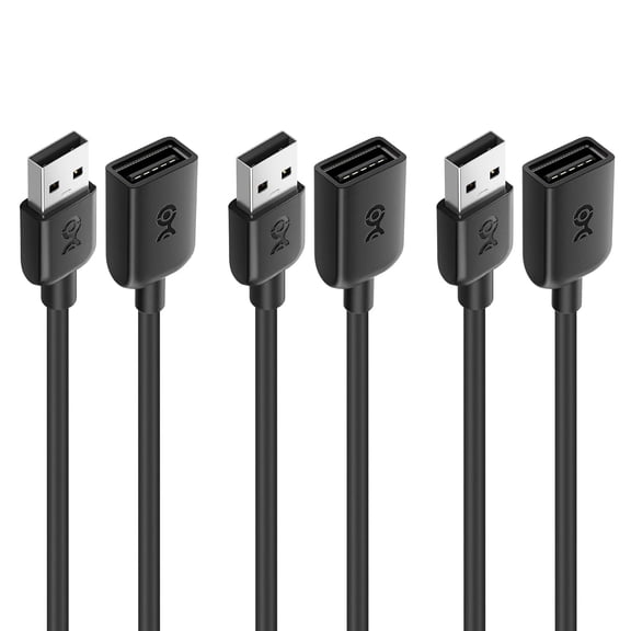 WHFNDF-3-Pack Short USB Extension Cable - 3ft, Male to Female USB Extender Cable, USB2.0 Extension Cord, 480Mbps, Black