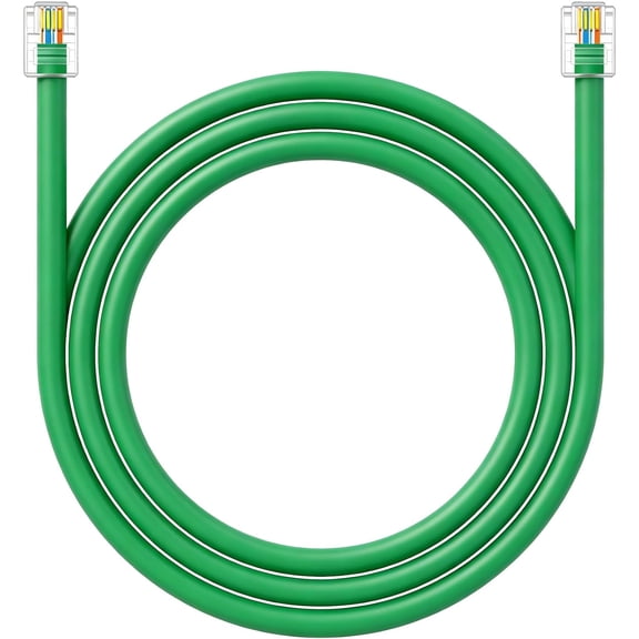 WHFNDF-CAT5E RJ11 Data Cable DSL Cable 10ft Heavy Duty High-Speed for DSL Modem UTP Compatible with ATT RJ11 6P4C Male to Male Green - 10 Feet
