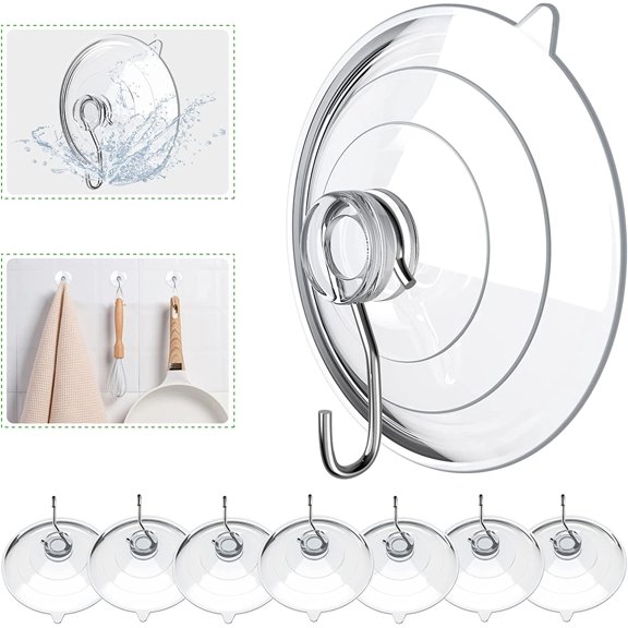 WHFNDF-Suction Cup Hooks, 2.5 Inches Clear Suction Cups with Metal Hooks Large Suction Cup for Kitchen Bathroom Shower Wall Window Door - 8 Pack