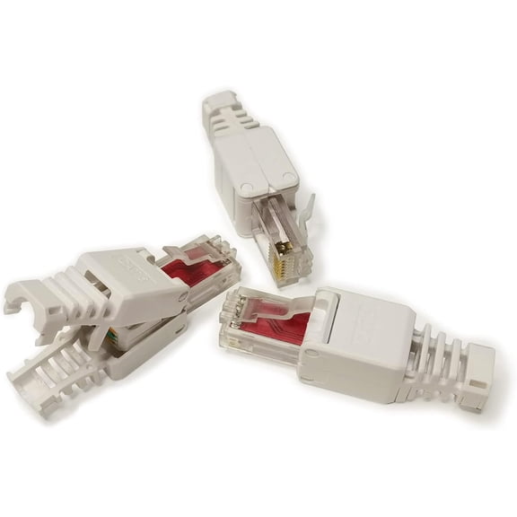WHFNDF-Tool Free RJ45 Connectors for UTP CAT6/CAT5e/CAT5, Punch Down Type Ethernet Cable Male Plugs, Easy DIY Network Termination, No Crimper Internet RJ 45 for 23awg-26awg, Toolless LAN Cord Ends [3