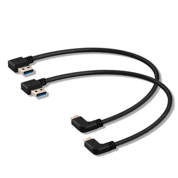 WHFNDF-USB C 90 Degree Right Angle Cable Extension USB 3.0 Type c Cable Left Angle Male (25CM,9.8IN)(2 Pack)