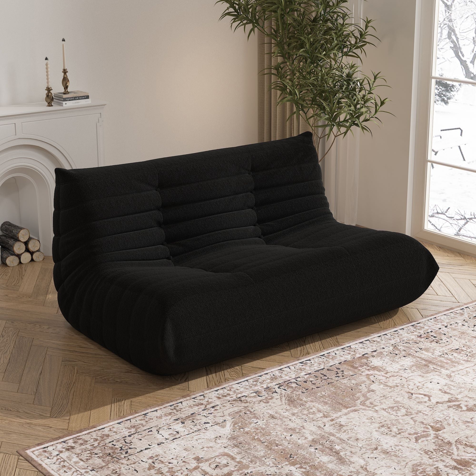WHGBJA Oversize Bean Bag Chair for Adults, Loveseat Comfy Chair High-Density Sponges Filling Lazy Bean Bag Sofa, Black
