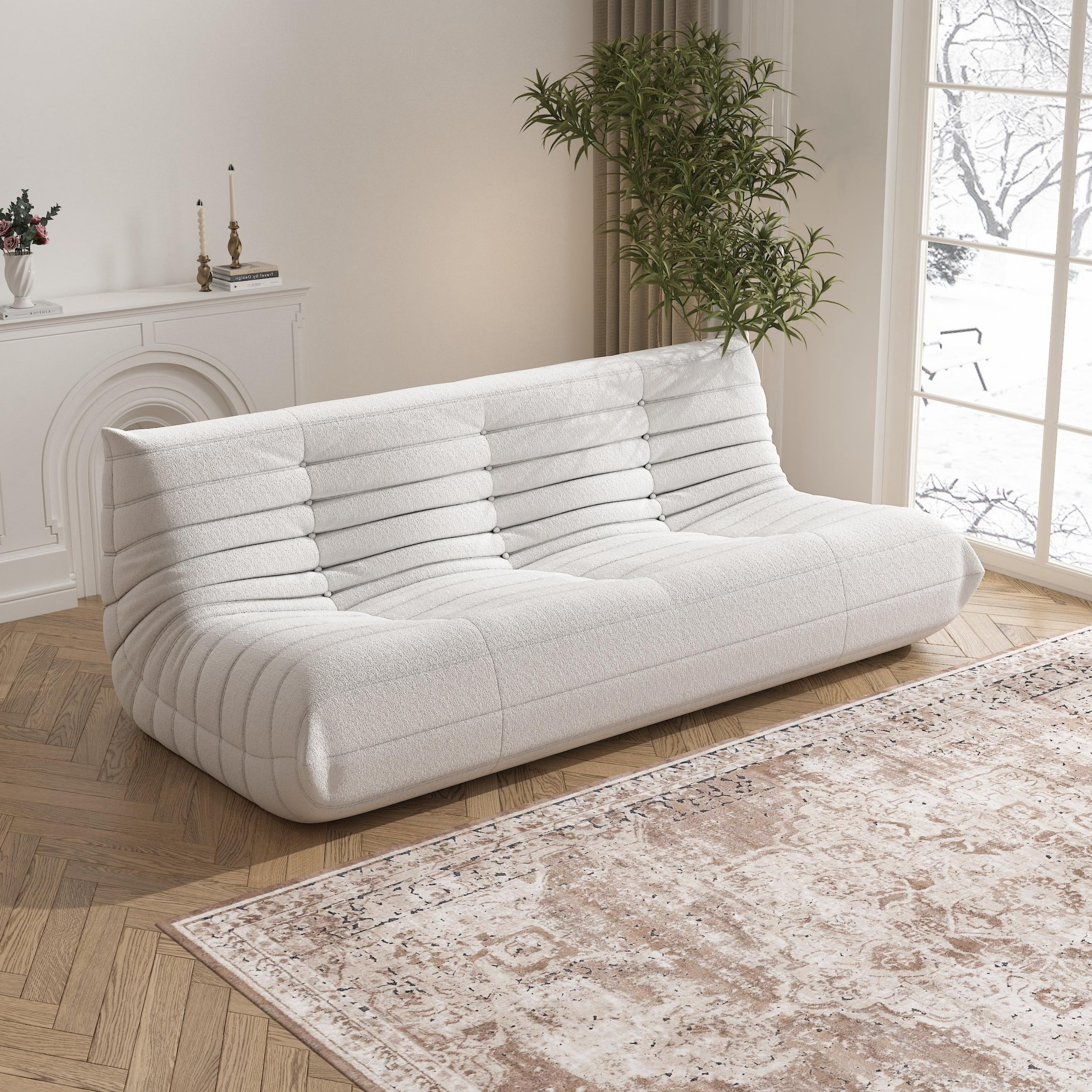 WHGBJA 3 Seaters Oversize Bean Bag Chair,Lazy Floor Togo Sofa Lounger,High-Density Sponges Filling Sofa Comfy Chairs for Adults,Fireside Chair Furniture Gift for Living Room Bedroom,White