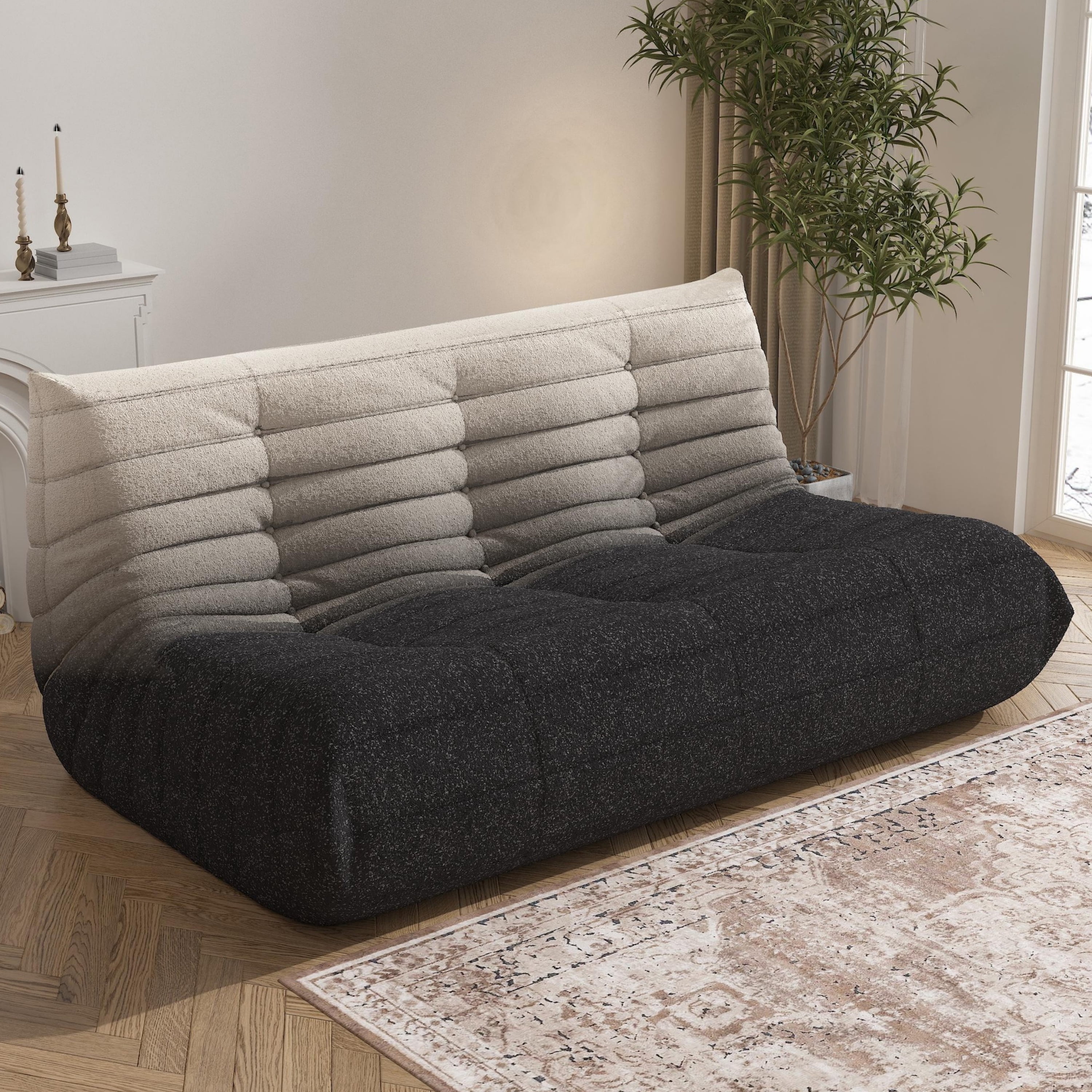 WHGBJA 3 Seaters Oversize Bean Bag Chair,Lazy Floor Togo Sofa Lounger,High-Density Sponges Filling Sofa Comfy Chairs for Adults,Fireside Chair Furniture Gift for Living Room Bedroom, White+Black