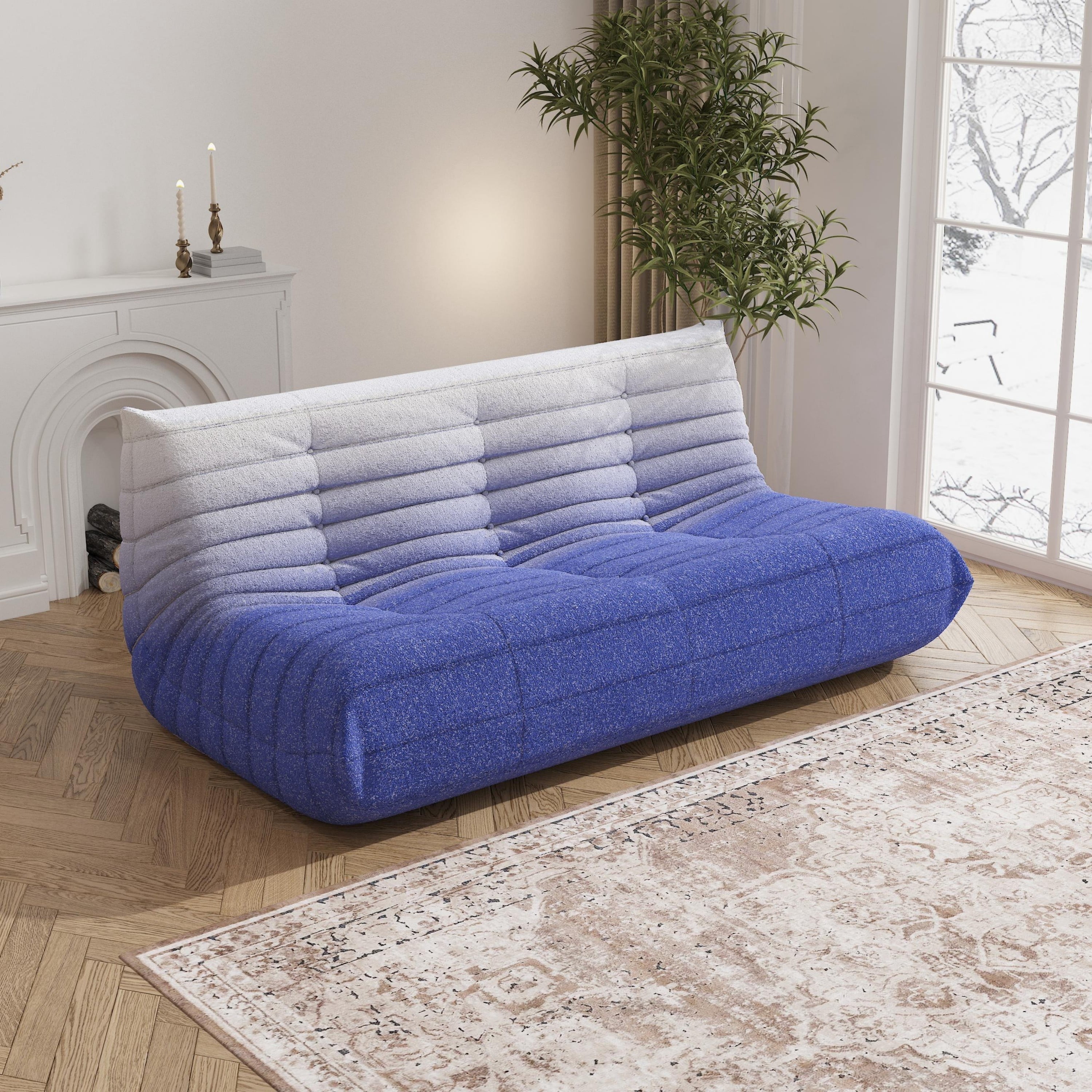 WHGBJA 3 Seaters Oversize Bean Bag Chair,Lazy Floor Togo Sofa Lounger,High-Density Sponges Filling Sofa Comfy Chairs for Adults,Fireside Chair Furniture Gift for Living Room Bedroom, White+Blue