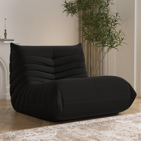 WHGBJA Adults Comfy and Soft Teddy Material Togo Sofa and Lounge Bean Bag Chair, Black