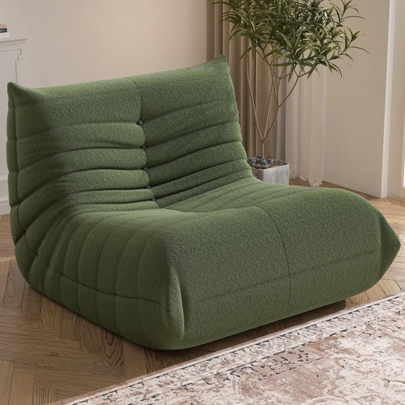 WHGBJA Teddy Fleece Lazy Sofa Single Lounge Bean Bag Chair, Floor Chair for Living Room Bedroom Balcony, No-Leg Modern Minimalist Sleeper Sofa, Green