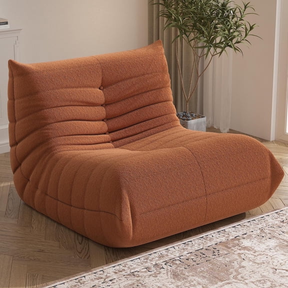 WHGBJA Teddy Fleece Lazy Sofa Single Lounge Bean Bag Chair, Floor Chair for Living Room Bedroom Balcony, No-Leg Modern Minimalist Sleeper Sofa, Orange