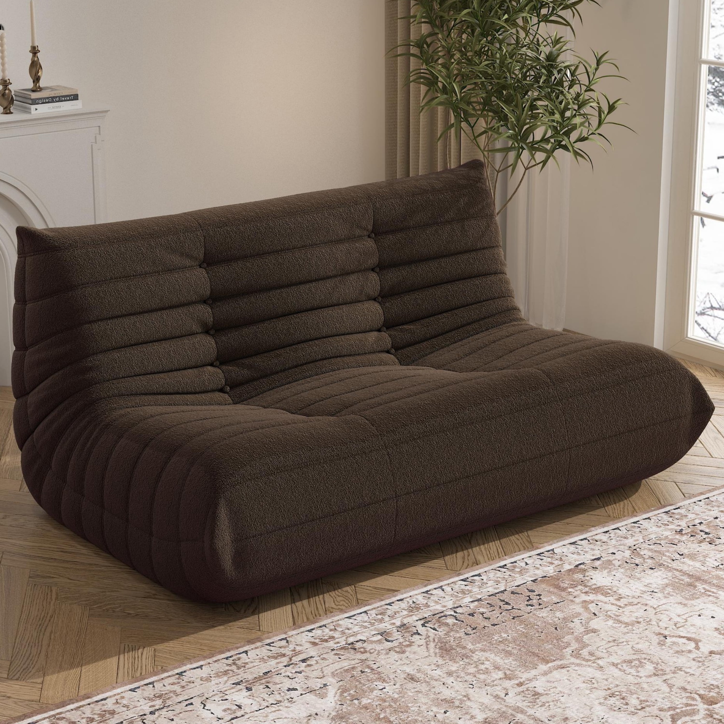 WHGBJA Lazy Floor Togo Sofa Lounger High-Density Sponges Filling and Comfy for Adults Loveseat Oversize Bean Bag Chair, Coffee