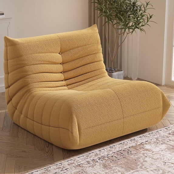 WHGBJA Bean Bag Chair for Adults, Teddy Material Togo Sofa Lazy Chair for Living Room Bedroom Small Space, Yellow