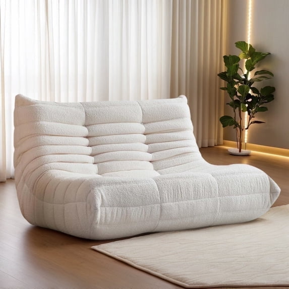 WHGBJA Lazy Sofa Floor Chair Loveseat Comfy Lounger Oversize Bean Bag Chair for Adults, White